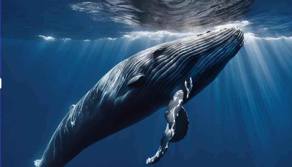 une baleine sous l'océan bleu nage vers le 