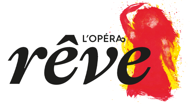 Silhouette rouge et jaune d'une femme en train de danser. Texte : l'Opéra Rêve