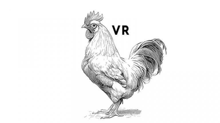 Gravure de coq et sigle VR, pour réalité virtuelle
